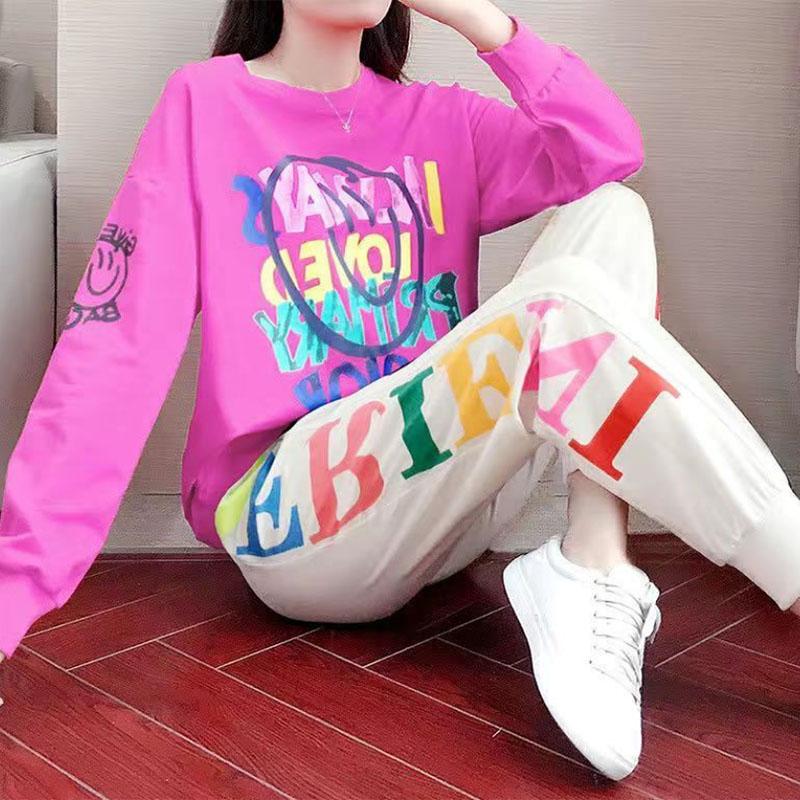 Sports Suit Women's Spring and Autumn Popular Large Size Loose Casual Temperament Fashion Long-sleeved Two-piece