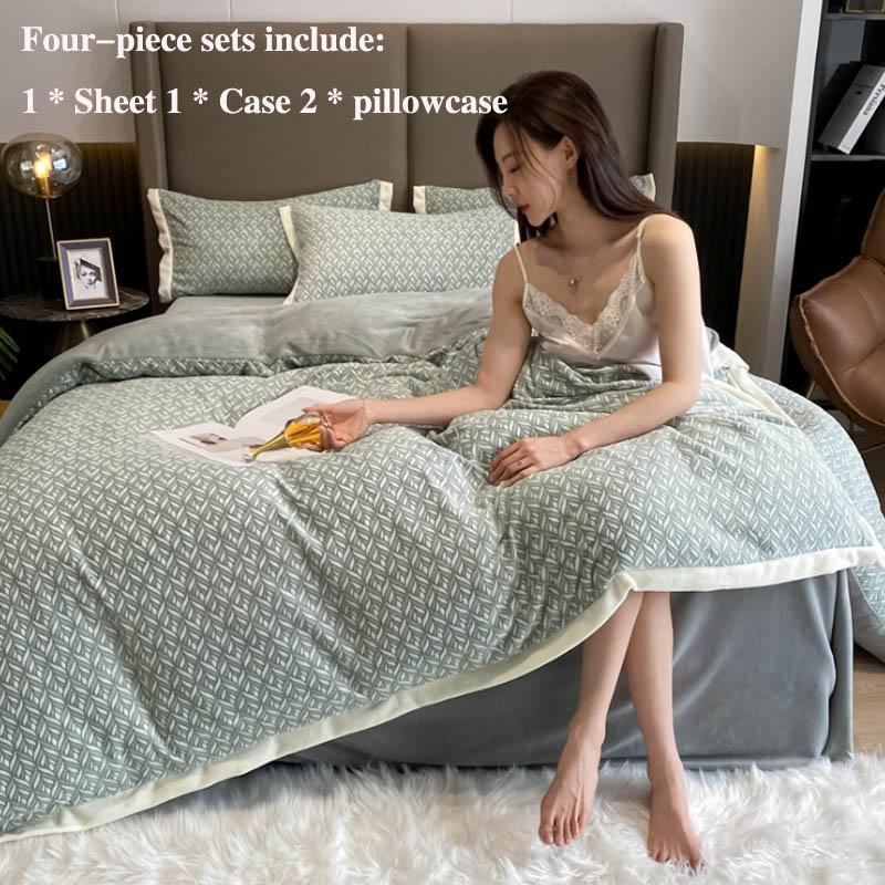 Winter Thickened Warm Milk Velvet Bed Four Sets of Thousands of Birds Simple Baby Velvet Sheets