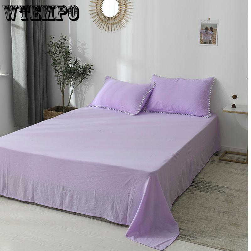 Bedding Sheets Comfortable Pure Color Washed Cotton Bed Linen Three-piece Double Bed Single Pillowcase Skin-friendly Bedding