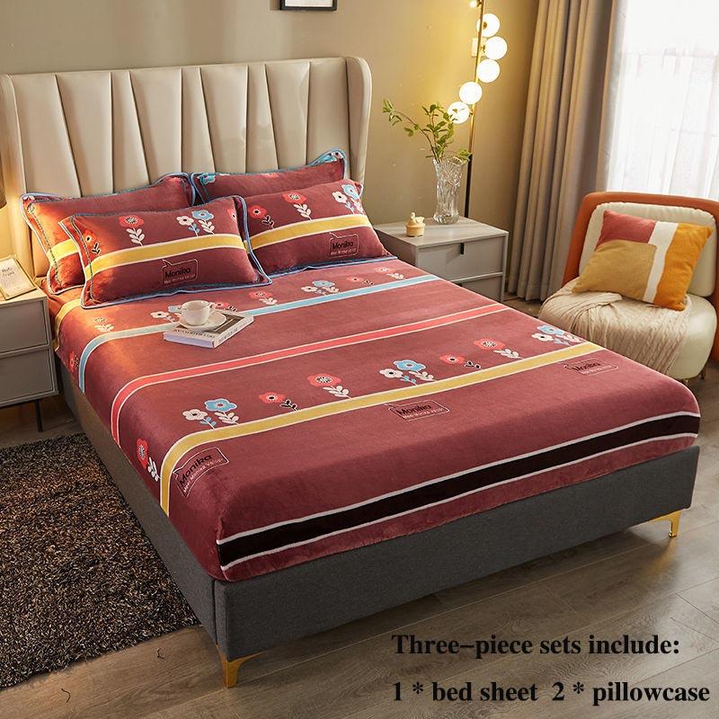 Beds Three-piece Bed Cover Coral Velvet All-inclusive Protective Cover Home Bedding Simple Wind Soft Skin