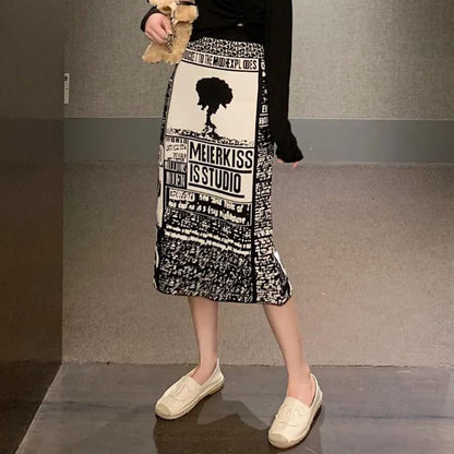 Fashion Slit Bag Hip Skirt Knitted Half-length Skirt Female Autumn and Winter Mid-length One-step Skirt Bag Hip Skirt Winter Skirt Tide
