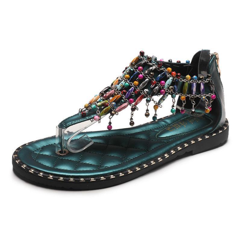 Flip-Flop Sandals Female Rhinestone Fairy Style Flat Student Flip-Flop Roman Bohemia Wild Summer