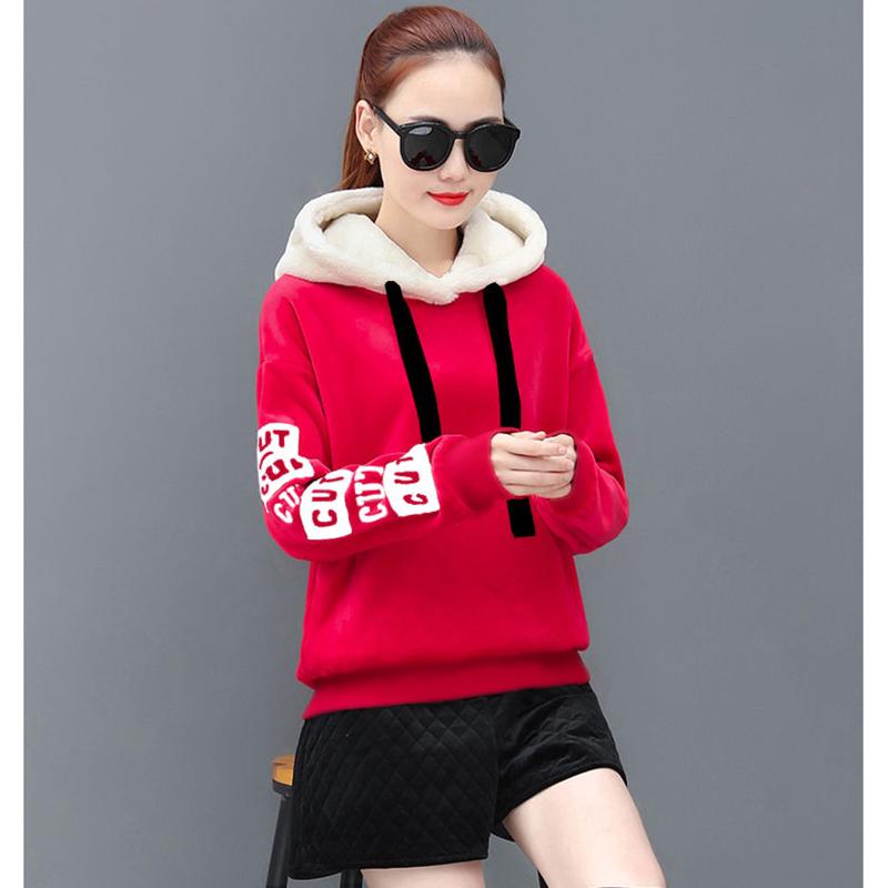 Women's Sweater Winter Fashion Trend Thickening Plus Velvet Warm Hooded Blouse