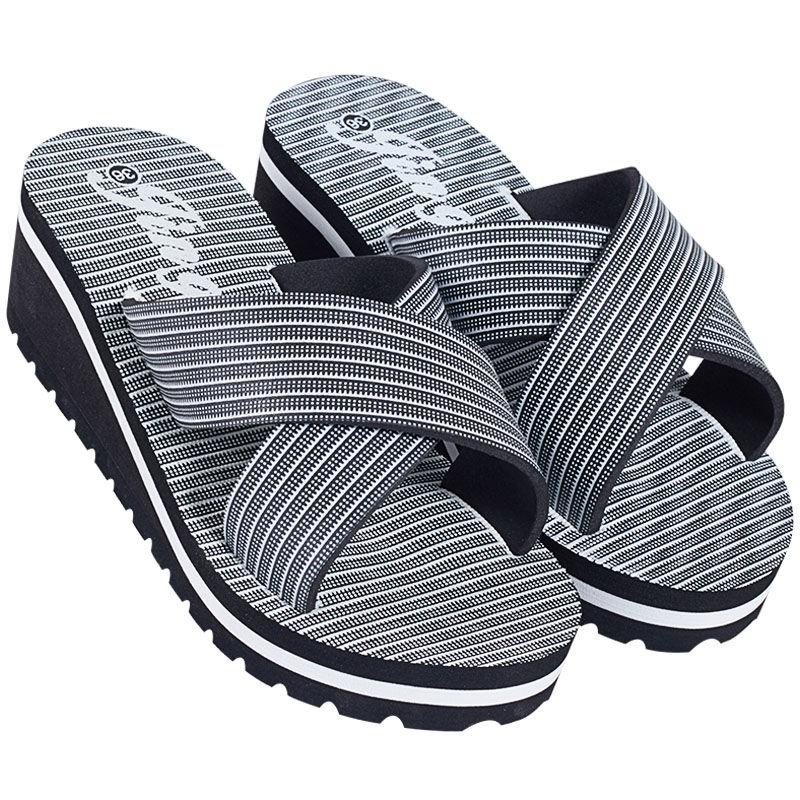 Ladies Sandals Thick-soled Striped Non-slip Thick-soled Wedge Slippers Summer Beach Slippers