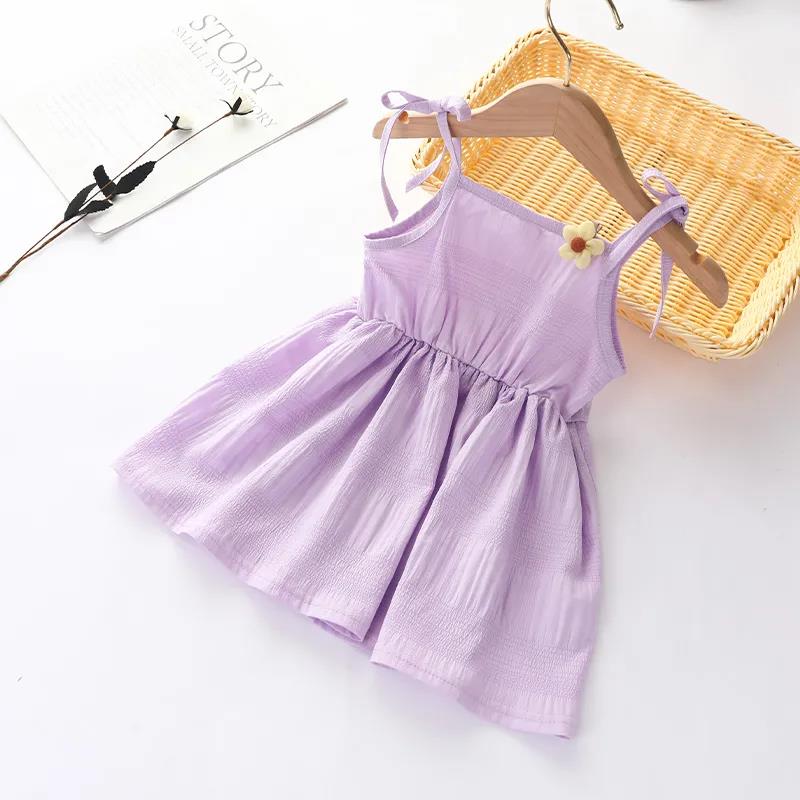 Girls Summer Sling Dresssummer Solid Color Flower Children's Princess Dress Kid
