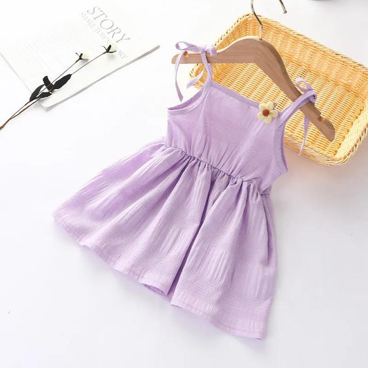 Girls Summer Sling Dresssummer Solid Color Flower Children's Princess Dress Kid