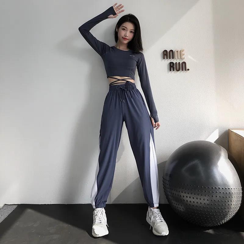 Sweatpants Women Loose-fitting High-waist Yoga Pants Quick-drying Running Casual Color Matching Striped Fitness Pants Thin Section