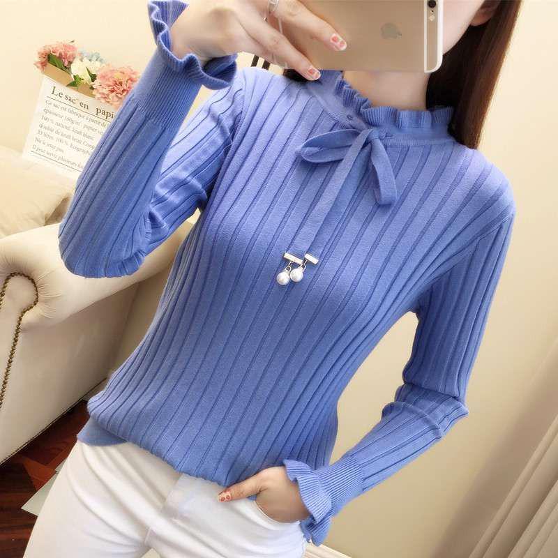 Pofulove Sweater Women's Pullover Outer Wear Short Slim Warm High Collar Thick Knit Bottoming Shirt