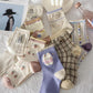 Five Pairs of Women's Socks Fashion Print Cartoon Pattern Socks Winter Thick Pile Pile Socks