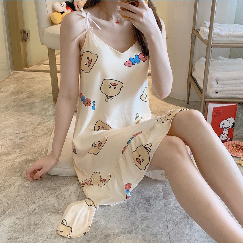 Pajamas female summer student cute sexy suspender nightdress belt chest pad women's home service