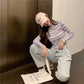 Cute O-neck Colorful Striped Pullover Short Sweater Women Open Navel Slim Waist Knitwear