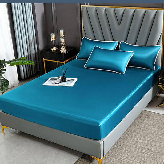 Three-piece Summer Skin-friendly Ice Silk Bed Sheet Mat Washable Non-slip Bedding Protection Cover