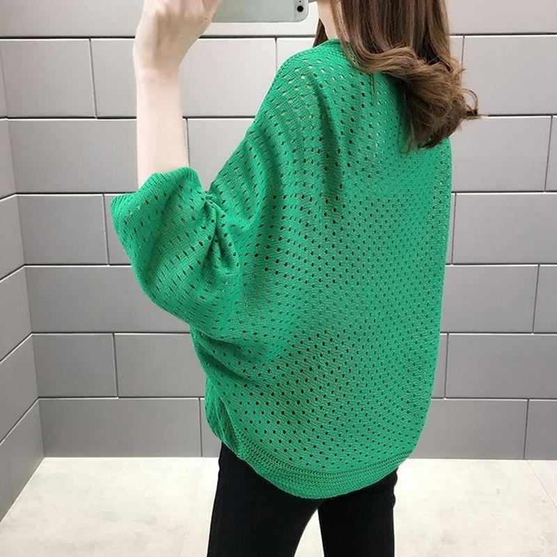 V-neck Bat Sleeve T-shirt Female Blouse Loose Large Size Short Upper Top Summer Hollow Sweater Women's Clothing