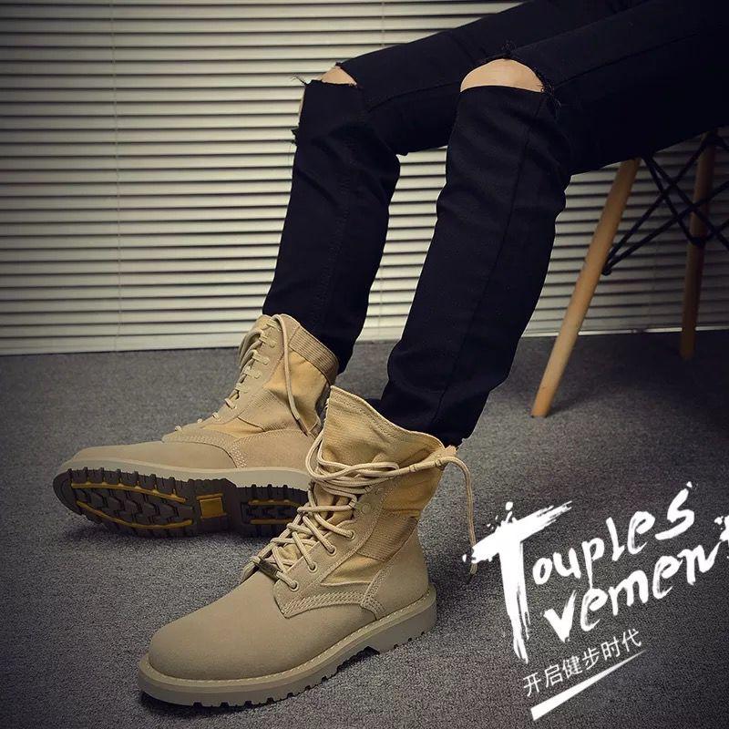 Men High Top Canvas Shoes Military Tactical Boots Desert Combat Outdoor Travel Shoes Ankle Boots