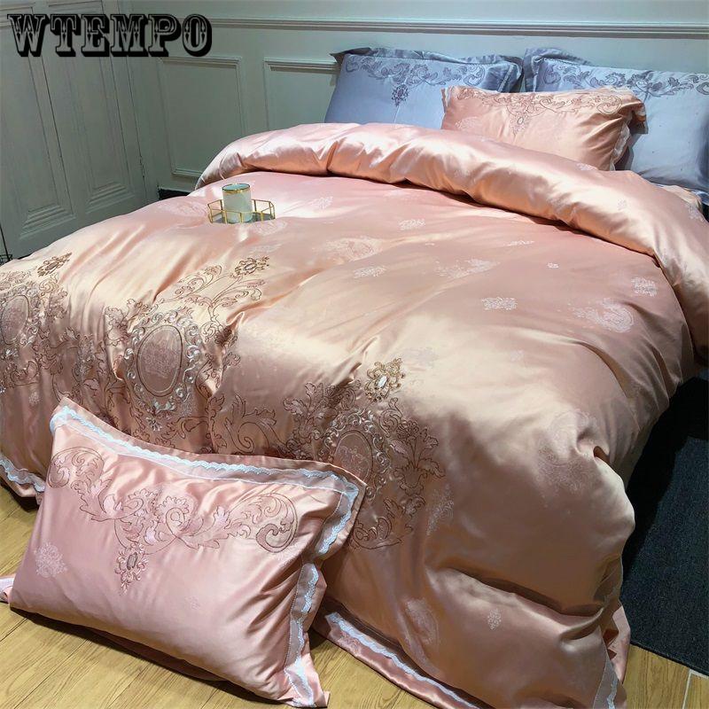 Luxury Satin Egyptian Cotton Bedding Set Solid Color Striped Duvet Cover Flat Sheet King
