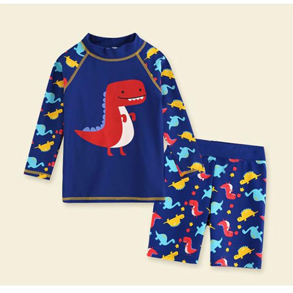 Children's Swimsuit Boy Cartoon Printing Separate Swimwear Boy Middle-aged Long-sleeved Swimming Trunks Quick-drying Bathing Suit