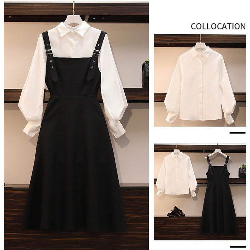Two-piece Single/large Size Women's Spring  Autumn Suit Women's Fashion Shirt Covering Belly Slimming Dress Women