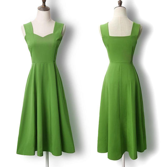Female Summer Simple and Versatile Little Fresh Solid Color Dress Slim Graceful Vintage Travel Dress