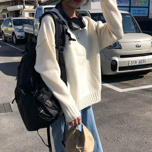 Pullover  Long Sleeve Knitted Bottoming Jacket Tide Sweater Women's Round Neck Hedging Loose