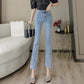 Micro Flared Jeans Women Spring High-waisted Slim Straight-leg Pants Slim All-match Button Slit Tide