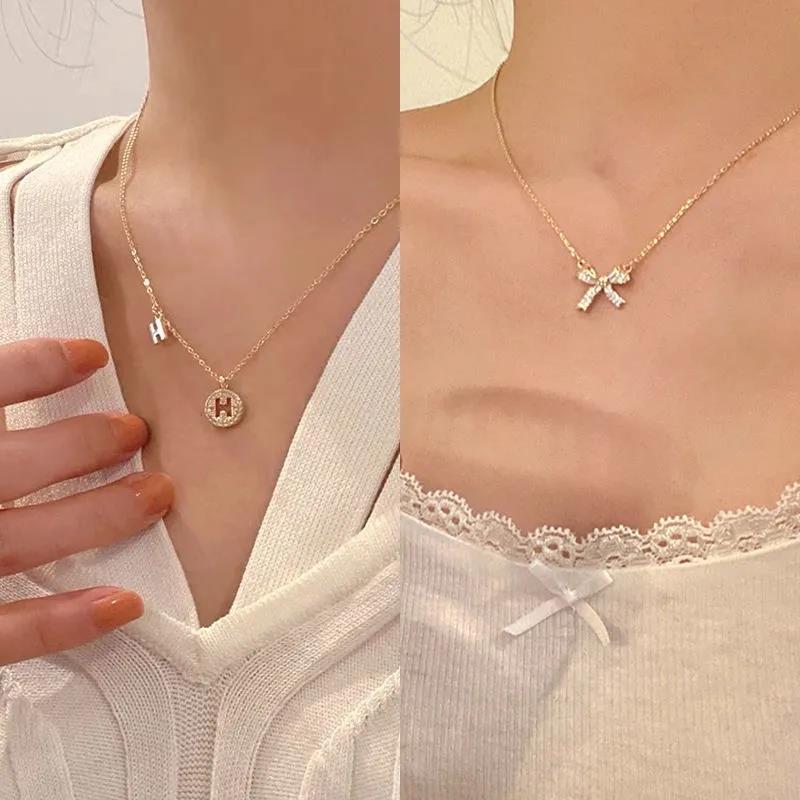 Multiple Types Necklace Butterfly Love Water Drop Pendant  Female Light Luxury Niche Design Style Clavicle Chain Golden Colour