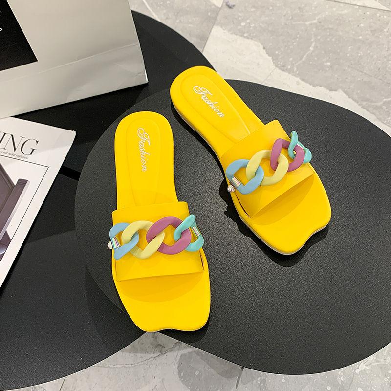 Color Slippers Women's Outer Wear Beach Shoes Non-slip Flat Slippers Women's Soft and Comfortable Simple Slippers