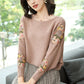 Round Neck Women's Shirt Loose Lace Hollow Knit Sweater Long Sleeves One-shoulder Short Bottoming Shirt