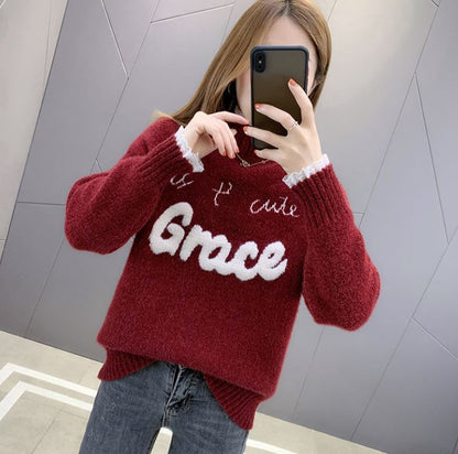 Chenille Lace Pullover Sweater Ladies Large Size Loose Half Turtleneck Sweater Solid Color Bottoming Knit Sweater