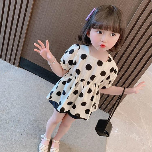 Girls Short-sleeved Suit Summer Little Girl Fashionable Western Style Net Red High-end Children's Chiffon Two-piece Suit