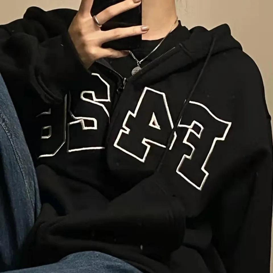 Autumn Couple Hip-hop Hooded Sweater Unisex Solid Color Cardigan Jacket Personality Loose Casual Sweater Sports Zipper Coat