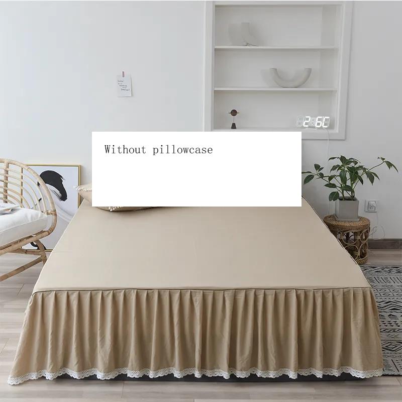 Solid Color Bed Skirt One-piece Washed Cotton Bed Sheet Simmons Protective Cover Bed Cover Bed Cover Size Bed Apron Non-slip Skirt