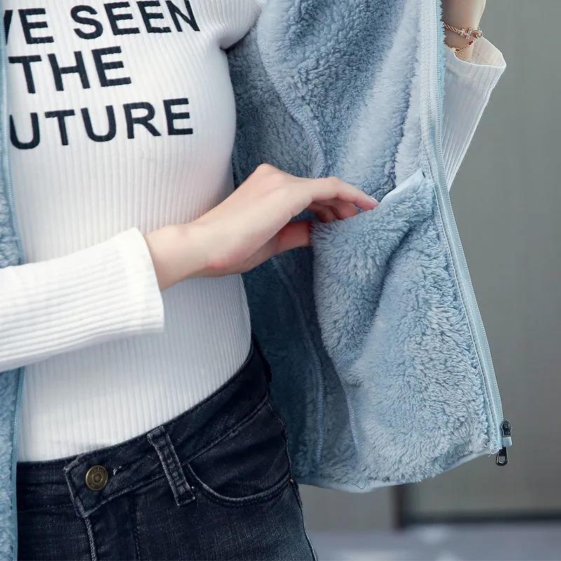 Vest Women's Short Autumn and Winter Double-sided Velvet Zipper Sleeveless Thick Warm Large Size Vest