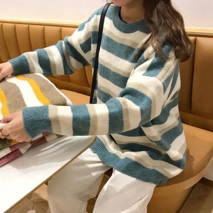 Women's Large Size Round Collar Sweater Loose Autumn Winter Versatile Long Sleeve Short Pullover Casual Knitted Bottom Sweater