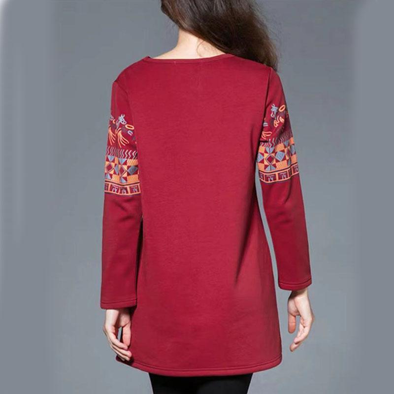 Ethnic Style Printing Blouse Women Long Sleeve Spring New Chic Casual Tops Lady Femme Vintage Pullover