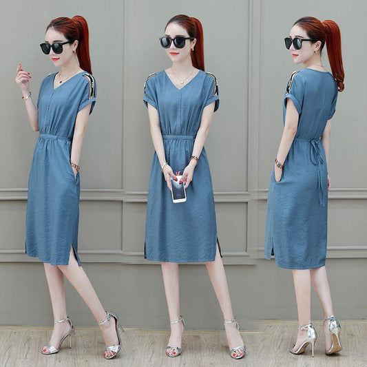 Chiffon Dress Short-sleeved Spring Summer Korean Fashion Fashion In The Long Style Loose Temperament Thin Skirt Women