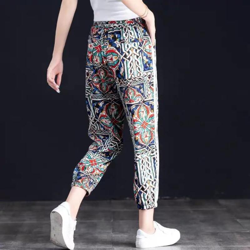 Casual Pants Loose Flower Pants Beach Pants Summer Thin Eight-point Casual Women's Pants Nine-point Plus Size Harem Pants
