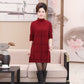 Autumn and Winter Middle-aged and Elderly Plus Size Dress In The Long Section Thick Plus Size Base Skirt Striped Pattern Simple Sweater Dress