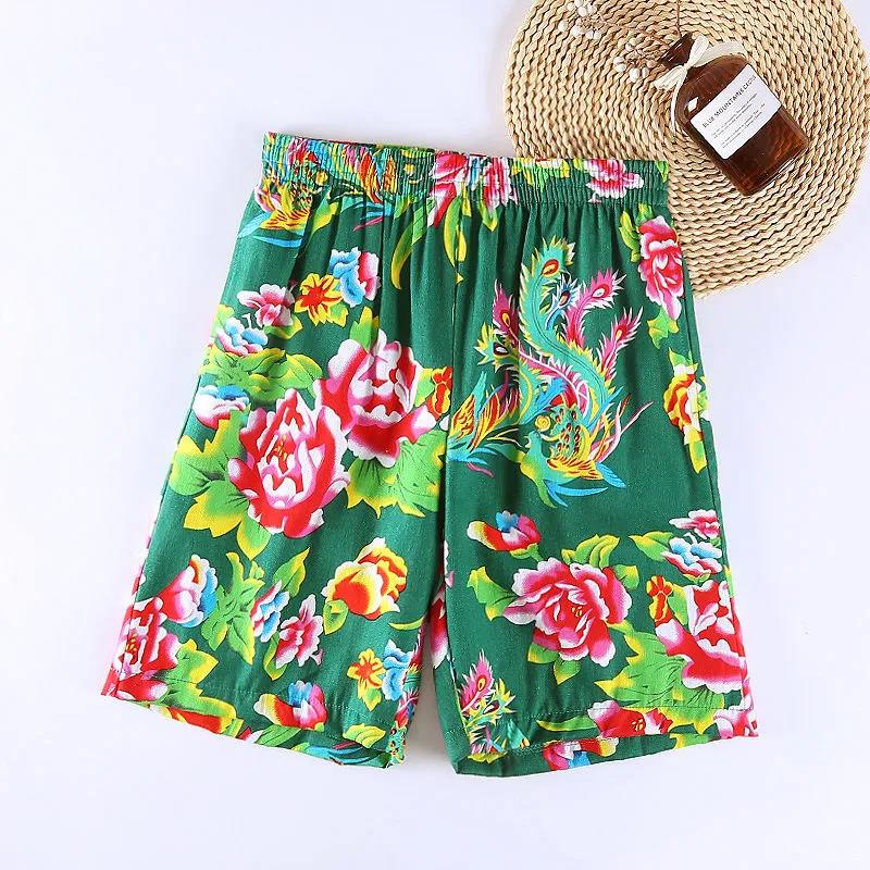 Summer Men's Large Print Thin Loose Casual Shorts Cotton Wide Leg Lovers Shorts