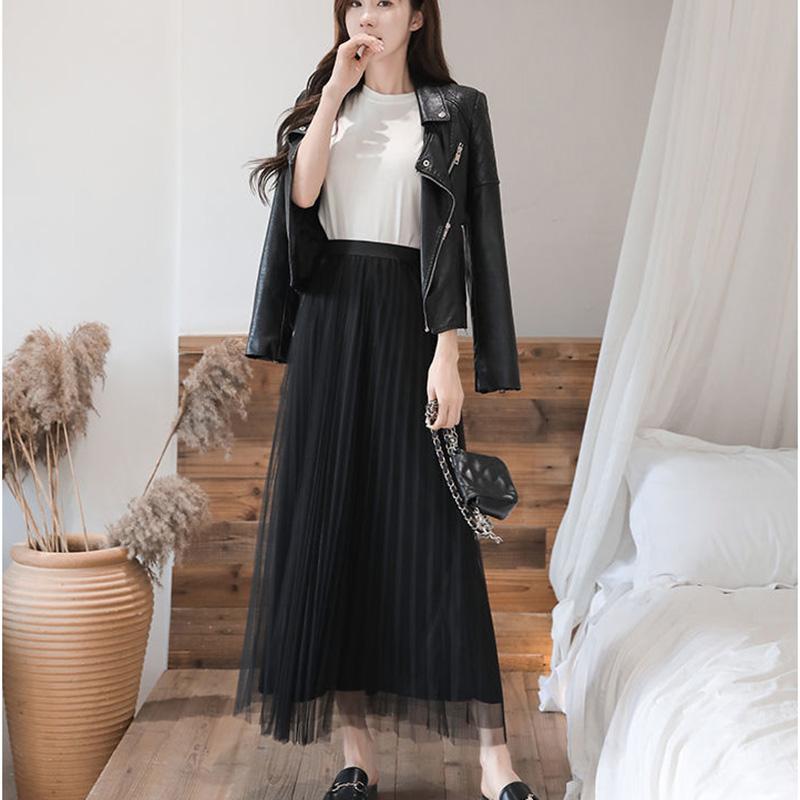 Three Layers Yarn Skirt Woman's Mid-length Elastic Waist High Waist A-line Skirt Pleated Skirt Tender Sexy