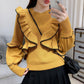 Autumn and Winter Ins Knit Sweater Fashion All-match Ruffle Sweater Women Color Matching Bottoming Shirt