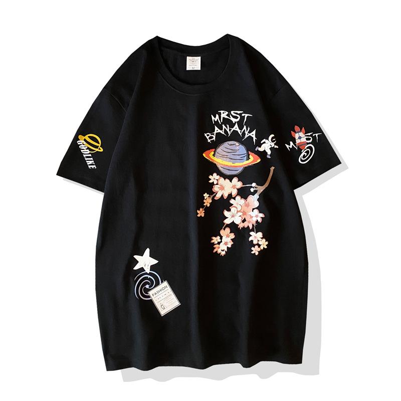 Youth Casual T-shirt Korean Trendy O-neck Short Sleeve Loose Pullover Summer Cartoon Print Shirt Men Clothing
