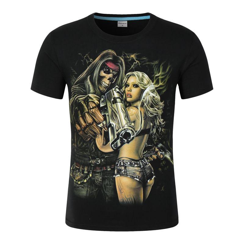 3D Printed Fashionable Motorcycle Beauty Skull T-shirt Summer Casual Short-sleeved for Men and Women