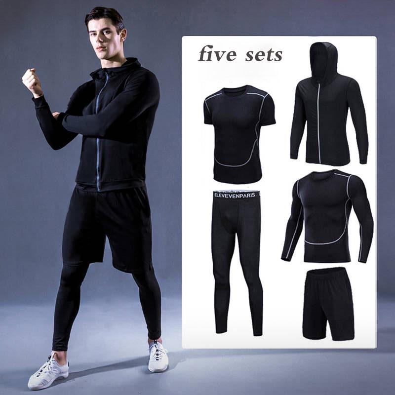Men Sportswear Compression Sport Suits Quick Dry Running 5 Sets Sports Joggers Training Gym Fitness