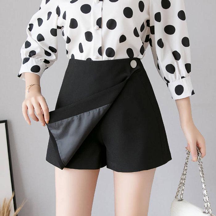 Pofulove Women High Waist Chiffon Wide Leg Shorts Skirt Students Casual Thin Suit Pants A-line Pants