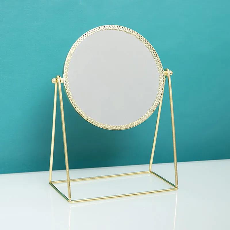 Round Rectangle Woman Desktop Makeup Mirror Zinc Alloy HD Thin Light Household Essentials 360° Rotation