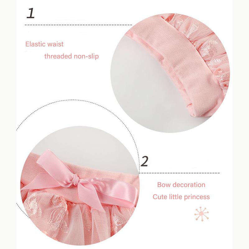 Three Layers Girl Baby Short Veil Lace Bowknot Cute and Sweet Printed Embroidery Ruffle Elastic Waist Children's Skirts Princess Tutu A-line Skirt