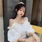 Women - on Shoulder Shoulders Short Solid Color Strap Waist Summer New Korean Design Sense