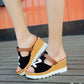 Fish Mouth Sandals and Slippers Women's Summer Frosted Leather Color Matching Thick-soled Sponge Cake Lazy One-word Drag Wedge High-heeled Sandals