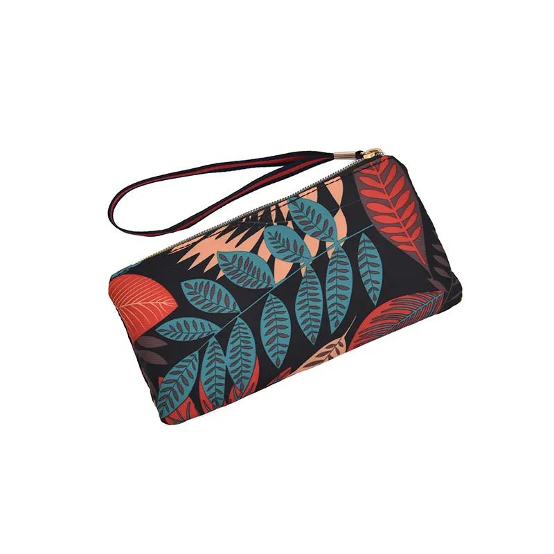 Women Clutches Printing Canvas Bag Portable Handbag Multi-Layer Wallets with Coin Pocket Zipper Purse