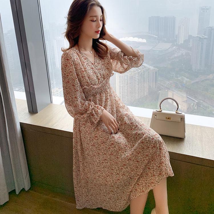 Summer Beach Maxi Dress Boho Chiffon Dress Floral V-Neck Ruffles Wrap Casual Party Dress Vestidos